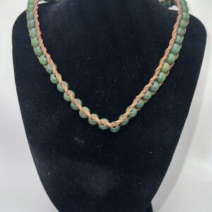 Necklace Choker Fashion Leather Braided Green Beads Retro Southwestern Boho